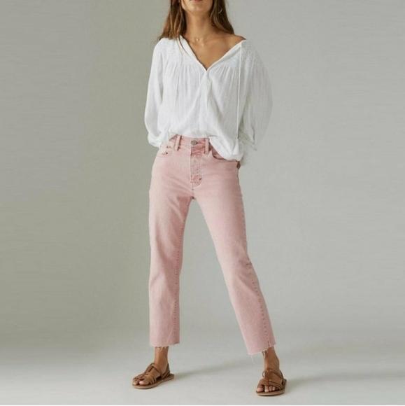 Lucky Brand 90s Loose Fit High Rise Raw Hem Cropped Bottom Fly Vintage - Picture 1 of 9